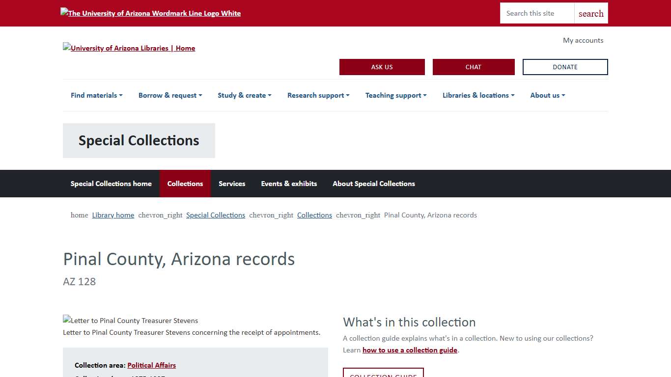 Pinal County, Arizona records University of Arizona Libraries